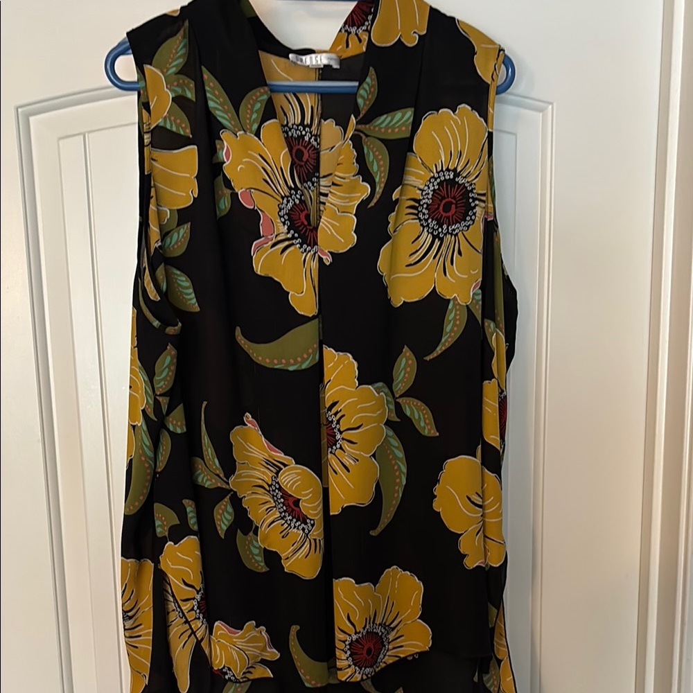 🌺 Floral Sleeveless Top high/low - Black and Yellow